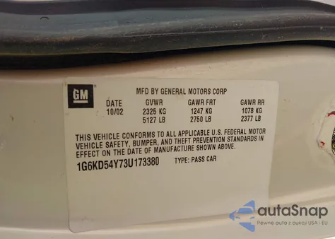 2003 Cadillac Deville Standard z USA, uszkodzony, nr VIN 1G6KD54Y73U173380